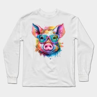 Colorful Pig with Glasses Long Sleeve T-Shirt